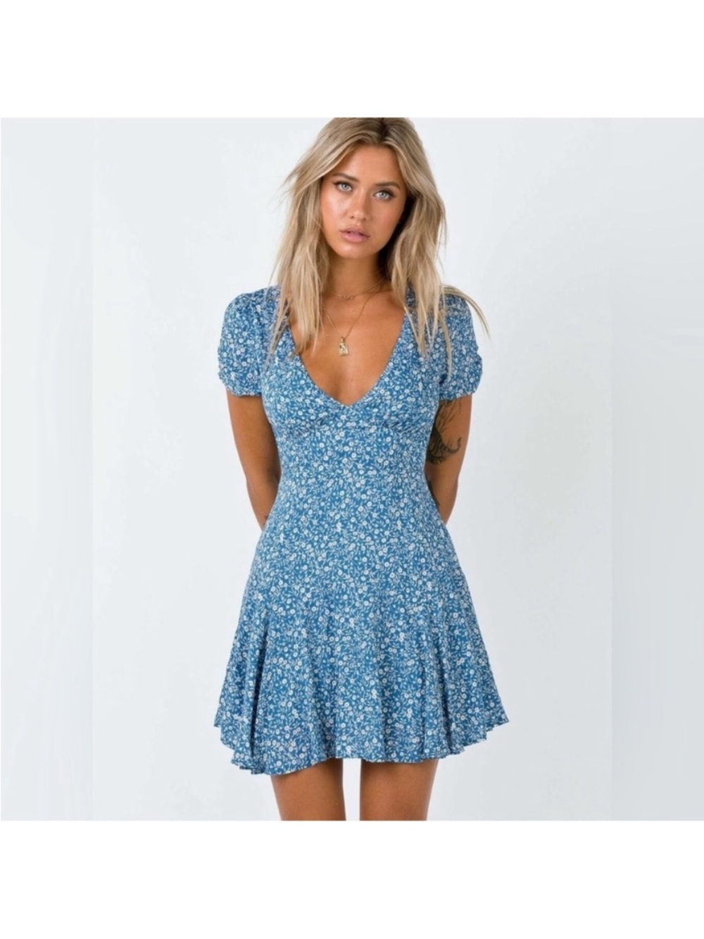 Princess Polly The Sting Blue Floral Babydoll Mini Dress